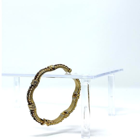 Gold Tone Bangle Hinge Cuff Bracelet Multi Rhinestone Jewelry Vintage - Picture 3 of 6